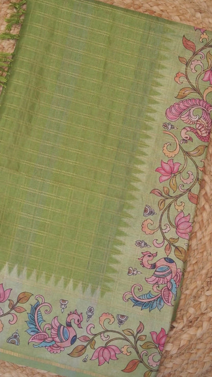 Pista Mayur Matka Tussar Saree