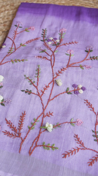 Lavender Bloom Dual Tone Handcrafted Linen Saree