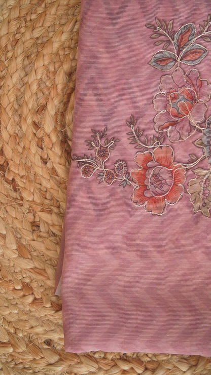 Blush Pink Bloom Aari Work Supernet Saree – SS038