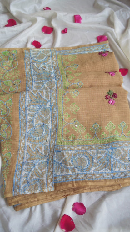 Sunheri Baagh Handcrafted Mul Cotton Saree