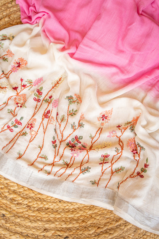 Blush Meadow Dual Tone Handcrafted Linen Saree